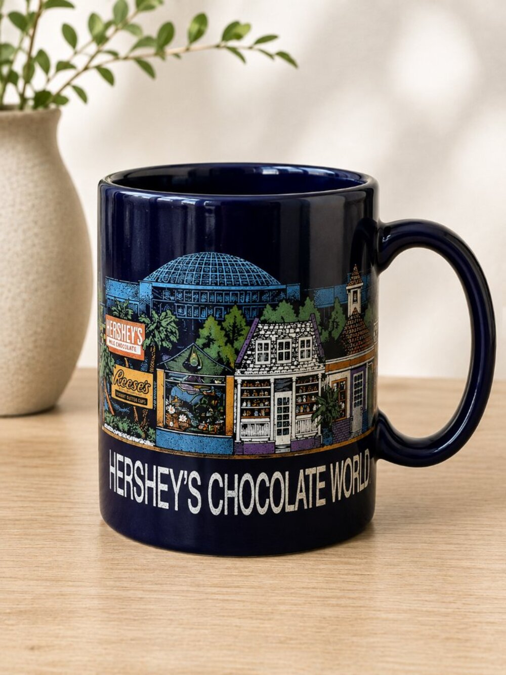 Vintage 1989 Hershey’s Chocolate World Souvenir Mug Navy Reese’s
